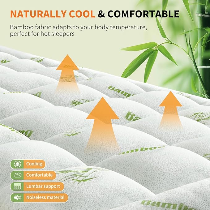 OLIXIS Twin XL Size Bamboo Viscose Mattress Topper, Thick Pillow Top Mattress Pad with Stretchable Pockets, Soft Pressure-Relieving Bed Topper for Back Pain Relief, Breathable