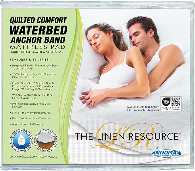 INNOMAX The Linen Resource Quilted Comfort Waterbed Anchor Band Custom Fit Mattress Pad Protective Cover King