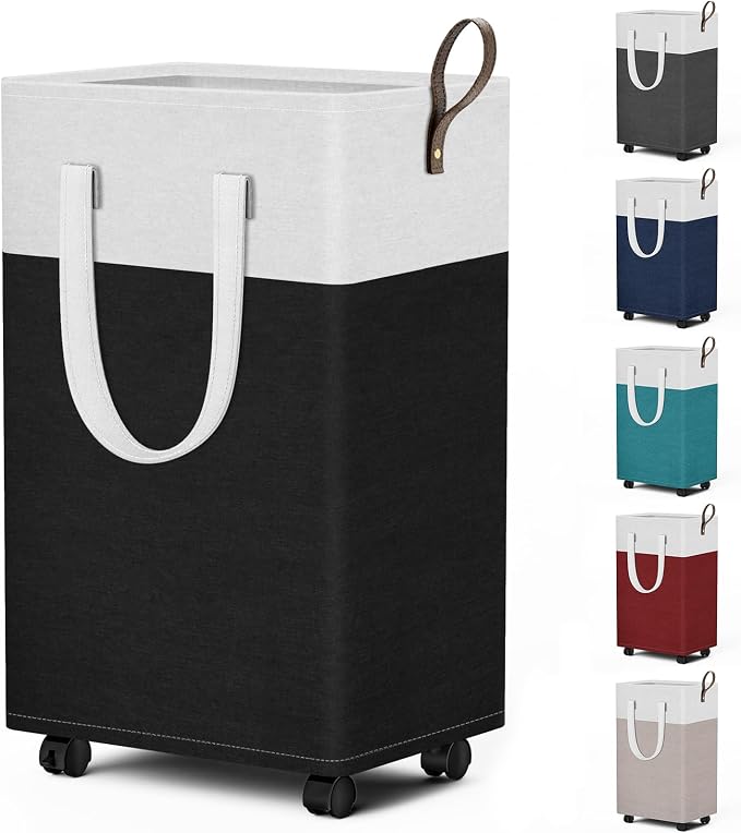 HomeHacks 75L Rolling Laundry Basket with Wheels, Collapsible & Waterproof Laundry Hamper, Mobile Clothes Hamper, Storage Laundry Bins with Handles for Laundry Room, Bedroom, Bathroom & Dorm, Black by HomeHacks