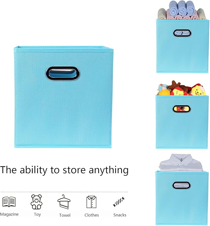 Yunkeeeper storage bins Cubes, Fabric Cube Organizer with Handle, Foldable Cube Bins for Cloth or Accessary Storage, 11x11x11, Set of 6, (Blue - Image 3
