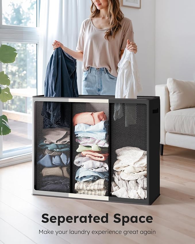 SOLEDI Laundry Hamper 3 section with lid and 3 Pcs Bag, Large Hamper 3 compartment 180L, Laundry Basket Laundry sorter Clothes hamper for Laundryroom Bedroom Blanket Storage Organizer - Image 2