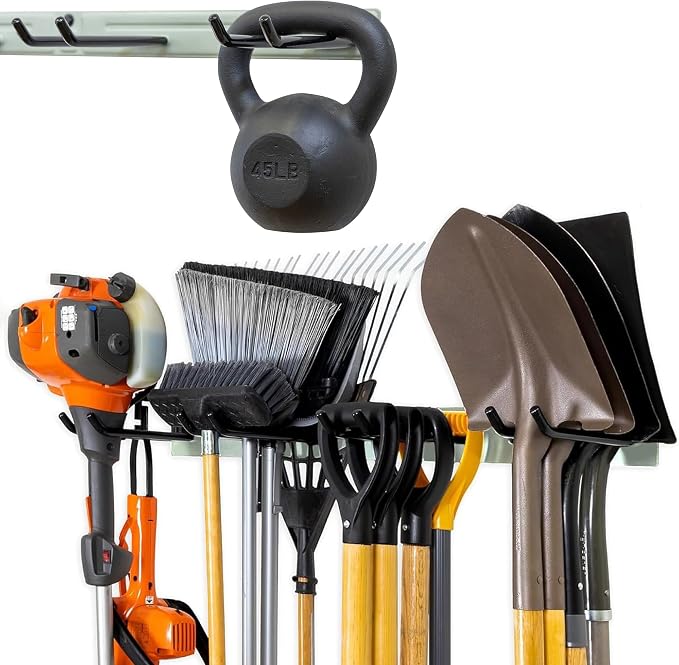 StoreYourBoard 36" Garage Tool Organizer Wall Mount | Garden Tool Organizer System | Heavy Duty Garden Tool Storage Rack for Yard Tools Rakes Shovels 250lbs Garage Organization | 4 PVC Coated Hooks by StoreYourBoard