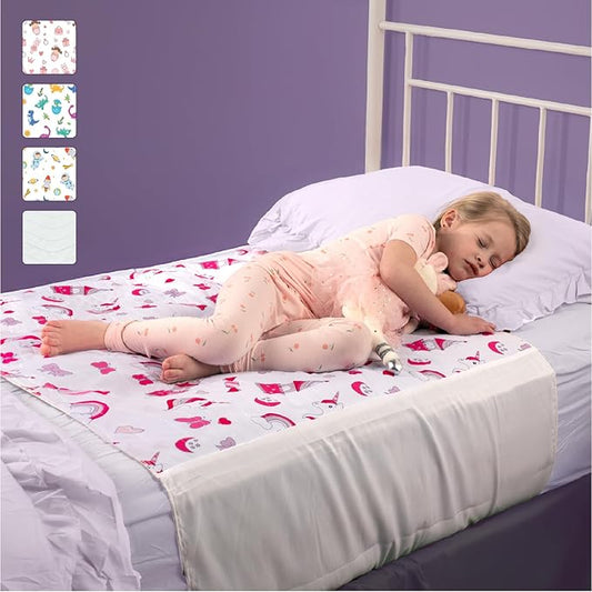 IMPROVIA® Pee Pads for Kids - Bed wetting Pads for Kids Potty Training Bed mats for Toddlers Waterproof Reuseable Washable Absorbent, Non Slip - Unicorn Design - Twin Size 34”x36