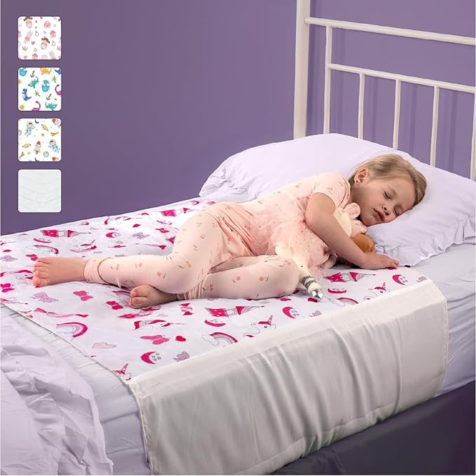 IMPROVIA® Pee Pads for Kids - Bed wetting Pads for Kids Potty Training Bed mats for Toddlers Waterproof Reuseable Washable Absorbent, Non Slip - Unicorn Design - Twin Size 34”x36 (2 Pack)