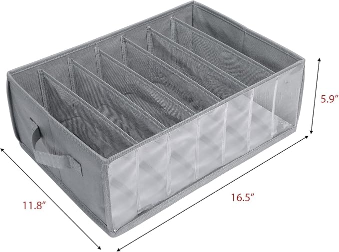Zilink Upgraded Underwear Drawer Organizer with Support Board, Clear Drawer, 7 Grids Divider, Sock Organizer for Closet, Nursery, Baby Clothes, Bra, Sock, Tie - 3 Pack - Image 2