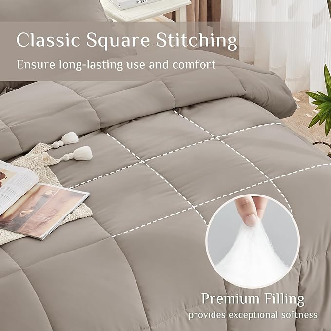 JOLLYVOGUE Twin XL Comforter Set, Ultra-Soft Bed in a Bag Twin XL Size 5 Pieces, Oeko-TEX Certified Bedding Set with Down Alternative Comforter, Sheets, Pillowcases & Shams, Khaki