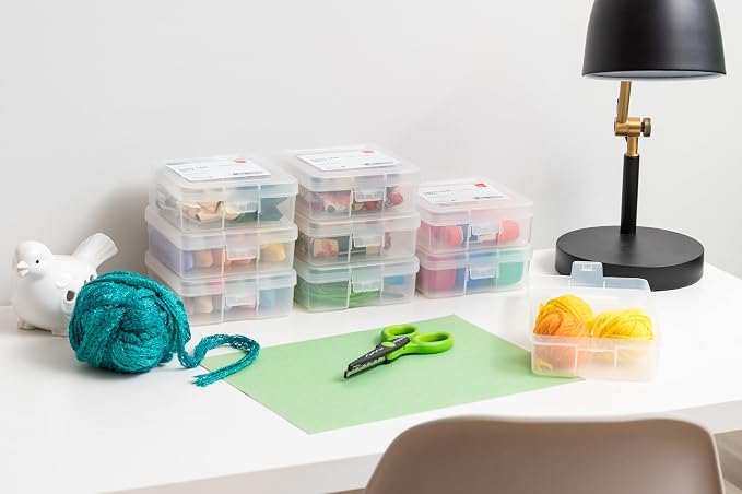 IRIS USA Pencil Case Boxes, 18-Pack, |Made in USA|, Plastic Bead Organizing Containers with Snap Lid for Arts, Crafts, Ephemera, Stickers, & Dance Cheer, Clear - Small - Image 7