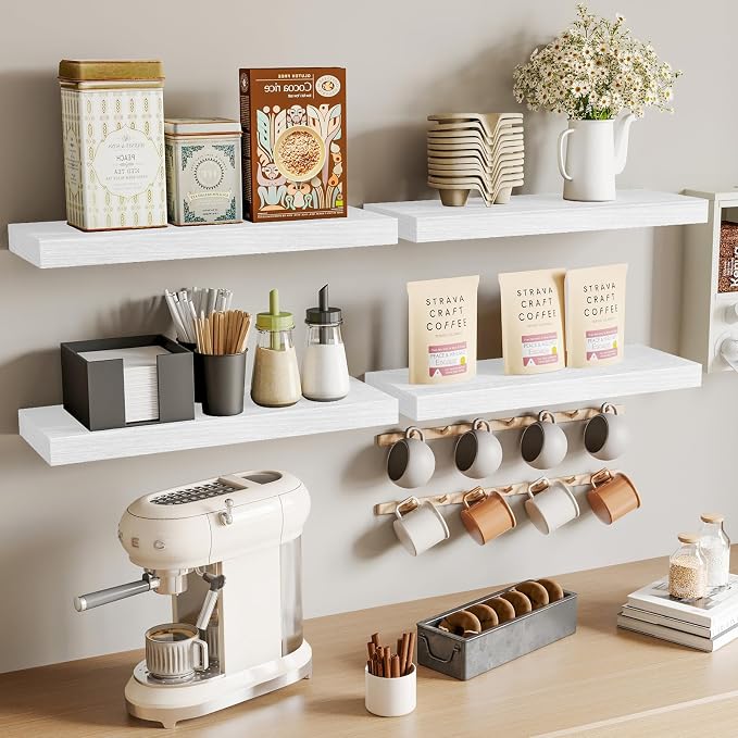 Fixwal White Shelves for Wall, 15.8in Rustic Wood Finish Floating Wall Shelves Set of 4, Shelves for Wall Decor, with Invisible Brackets for Bathroom, Living Room,Bedroom and Kitchen - Image 7