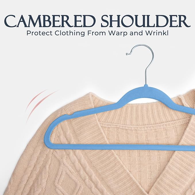 HOUSE DAY Tranquil Blue Velvet Hangers 60 Pack, Non Slip Clothes Felt Hanger Heavy Duty for Coat, Premium Slim Space Saving Suit Hangers for Closet Organizer, 360° Rotating Silver Hook - Image 5