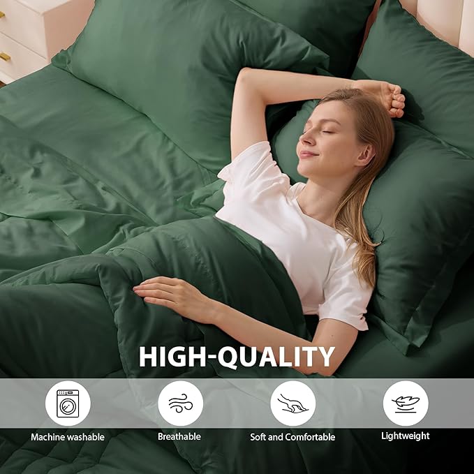 Queen Comforter Set Emerald Green - Bed in a Bag Queen Size 7 Pieces, Soft Bedding Set for All Seasons, Christmas Premium Queen Comforter Set with Comforter, Sheets, Pillowcases & Shams