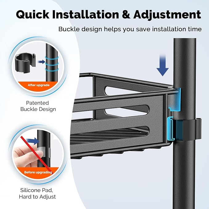 HAMITOR Corner Shower Caddy Tension Pole: Quick Installation 4-Tier Rustproof Bathroom Organizer Shelves for Bathtub Shampoo Storage - 47-121 inch Adjustable Floor Standing Bath Rack Holder - Black - Image 2