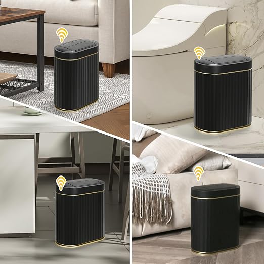 ELPHECO Bathroom Trash Can with Lid Butterfly, Motion Sensor Trash Can Bathroom Decor Automatic Garbage Can Wastebasket Bathroom Accessories, Kitchen, Living Room, Office, Black Gold - Image 4