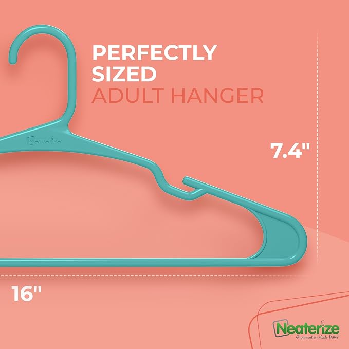 NEATERIZE Clothes Hangers Plastic 50 Pack for Adults - Plastic Hangers, The Perfect Coat Hanger and Space Saving Clothes Hangers for Closet, Percheros Ganchos para Colgar Ropa Hangars - Hangers - Image 2