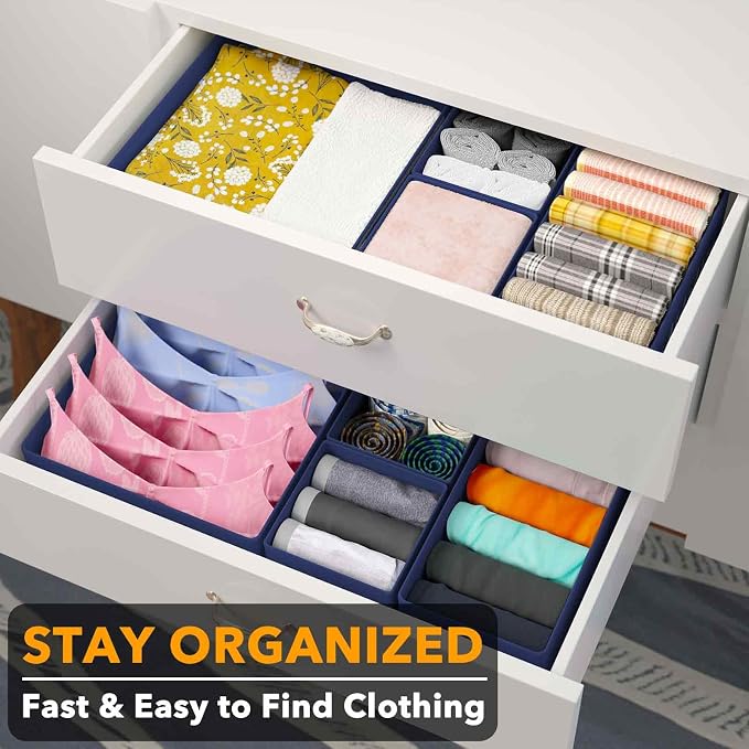 SpaceAid Drawer Organizer for Clothes, 12 Pack Dresser Drawer Organizer Bins, Closet Organizers and Storage Dividers for Clothing, Underwears, Socks (Blue) - Image 3