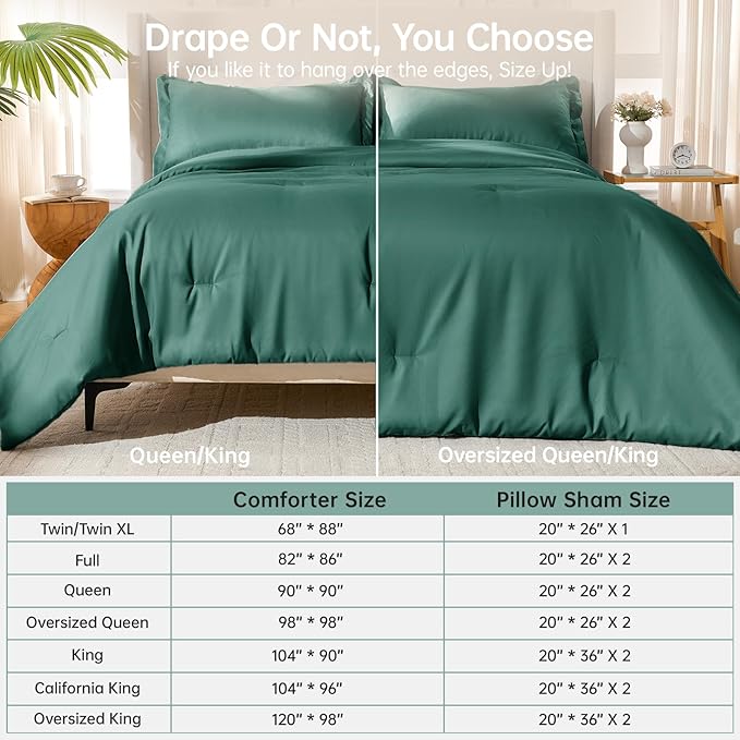 MUXHOMO Queen Comforter Set, All Season Ultra Soft Down Alternative Bedding - 3 Piece Lightweight Bed Set Includes 1 Comforter (90"x90") and 2 Pillow Shams (20"x26"), Emerald Green