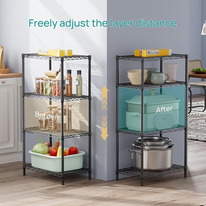 SINGAYE 4 Tier Storage Rack Wire Shelving Unit Shelves Metal for Pantry Closet Shelve Organization Kitchen Laundryroom 800Lbs Capacity 24" D x 14" W x 48" H Black - Image 5