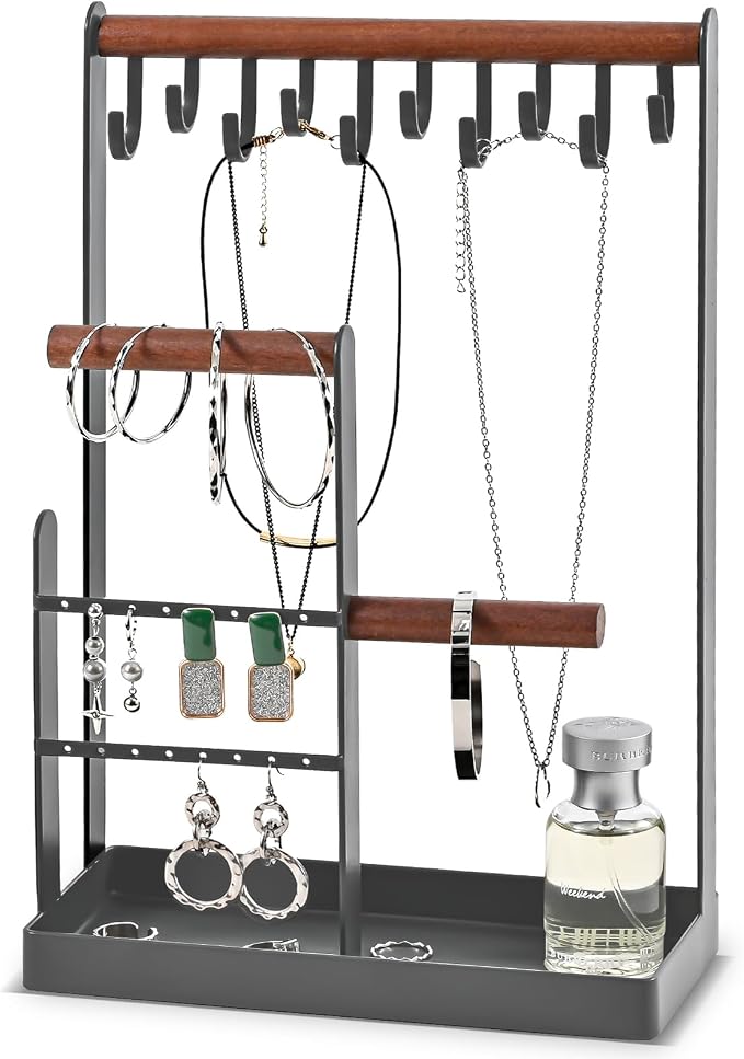 ProCase Cute Jewelry Stand, Aesthetic Jewelry Organizer for Dresser Vanity, Jewelry Holder Display for Necklaces Earrings, Gifts for Teen Girls Women, Bedroom Dorm Decor -Medium, Grey by ProCase