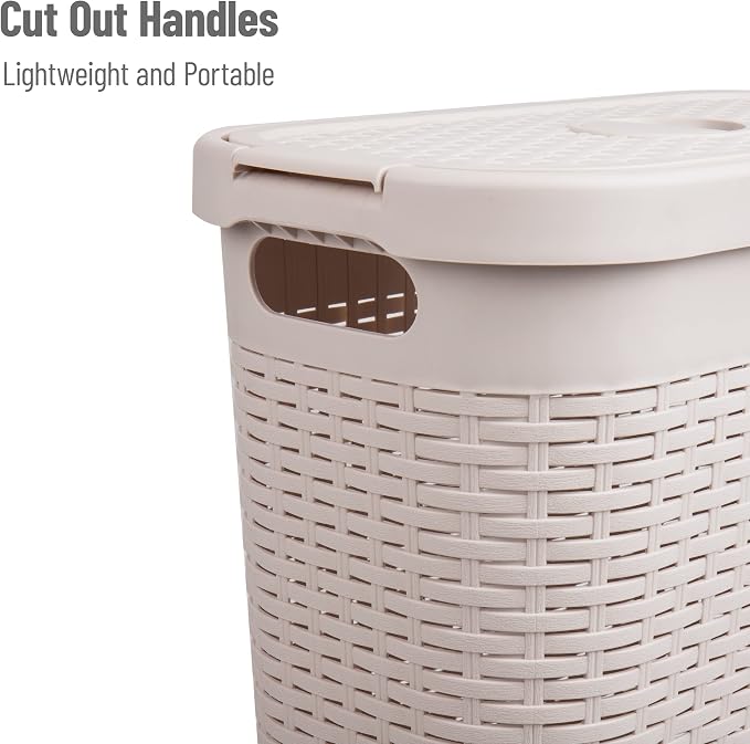 Mind Reader Slim Laundry Hamper with Lid, 40L Clothes Basket, Narrow Tapered Design with Ventilated Cutout Pattern, Plastic, Ivory - Image 4