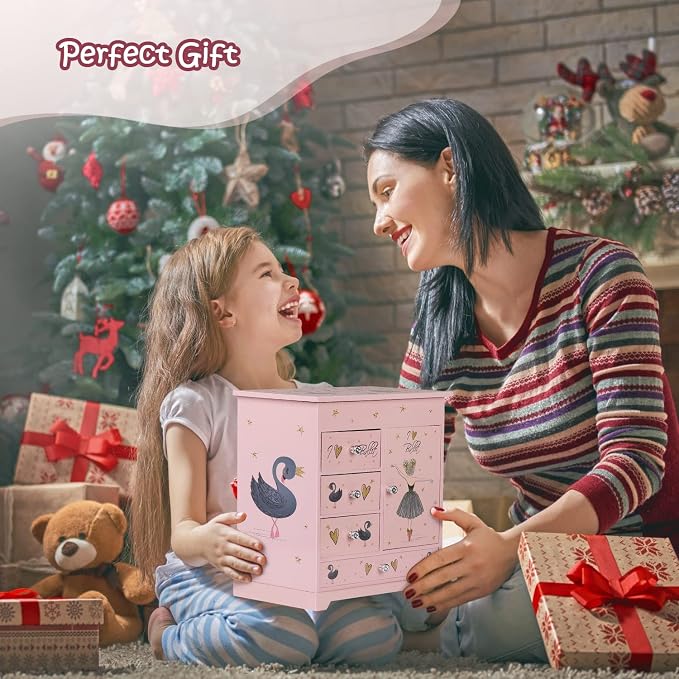 Jewelry Box for Girls 8.9 x 4.92 x 10.98 inch Large 5 Layer Music Box with Spinning Ballerina with Unicorn Necklace & Bracelet Set Jewelry Organizer for Kids Birthday Christmas Gift Pink - Image 6