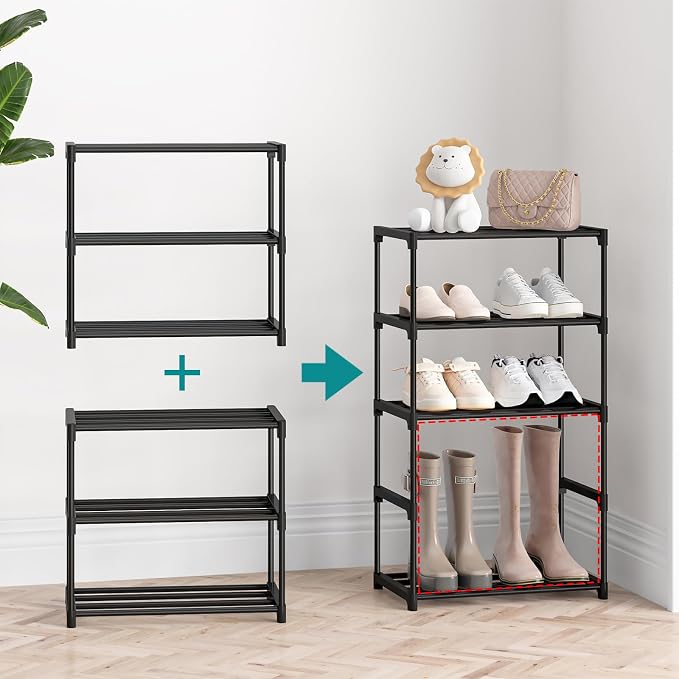 Autonomier 3 Tier Extra Small Shoe Rack (16.3" Wide), Narrow Stackable Shoe Shelf for Kids Toddler Adult, Lightweight Shoe Rack Stand for Closet Dorm Storage Organizer, Front Door Entrance, Entryway - Image 4