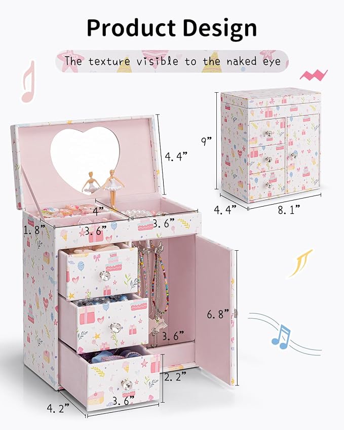 VLANDO Musical Jewelry Box for Girls, Large Kid Music Box with Ballerina for Birthday Bedroom Decor, 4 Layer Girl Jewelry Gifts for Girls Kids - Fantasy - Image 4