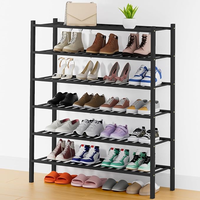 Smiry Shoe Rack, 6 Tier Thick Long Bamboo Shoe Organizer, Stackable Free Standing Wooden Shoe Storage Shelf for Closet, Entryway, Front Door Entrance, Black by Smiry