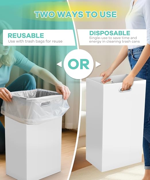 4 Pack Disposable Trash Cans for Parties, 13 Gallon Large Collapsible Garbage Cans with Handle, Thick Recycled Cardboard Recycling Bins for Party Events Camping (13.5" L x 10.0" W x 21.7" H), White - Image 3