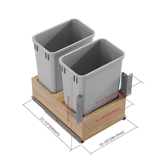 Dowell Double 35Qt Undermount Trash Pull-Out Waste Container with Full Extension Soft-Close Slides, Bottom Mounted, Face Frame/Frameless Min. Cabinet Opening: 15-1/2 Inch Wide-4008 0218 35 - Image 6