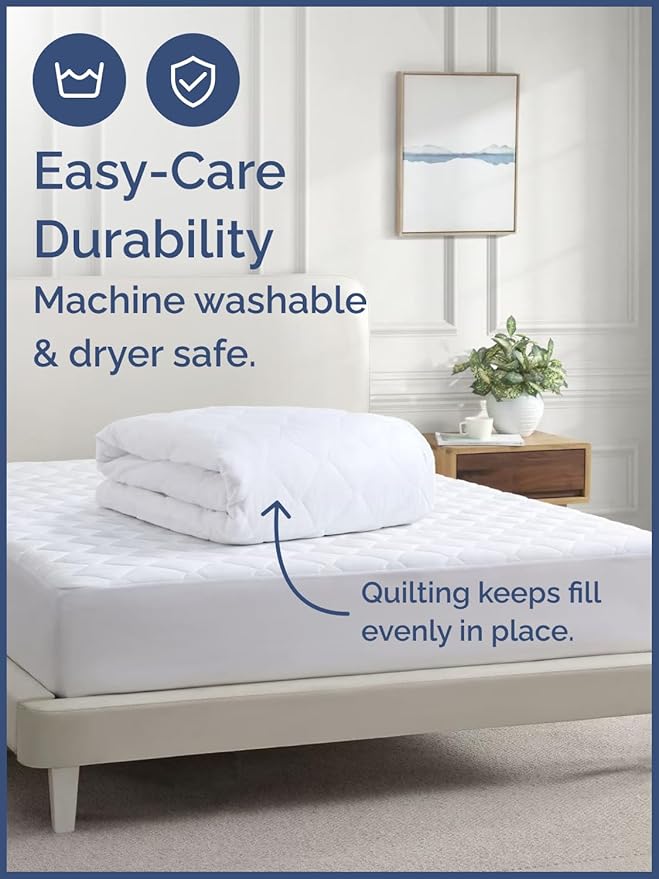 Quilted Fitted Mattress Pad Protector Cal King Size - Elastic Fitted Mattress Topper & Cover - Breathable, Soft, Low Profile Top Cover with 8-16 Inch Deep Pockets - Easy-Fit & Machine Washable - White
