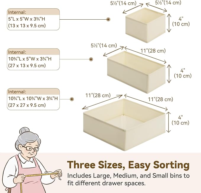 GRANNY SAYS Drawer Organizer Clothes, 6 Pack Dresser Organizer Bins for Nursery, Closet Organization and Storage Dividers for Clothing, Baby Clothes, Underwears, Beige - Image 2