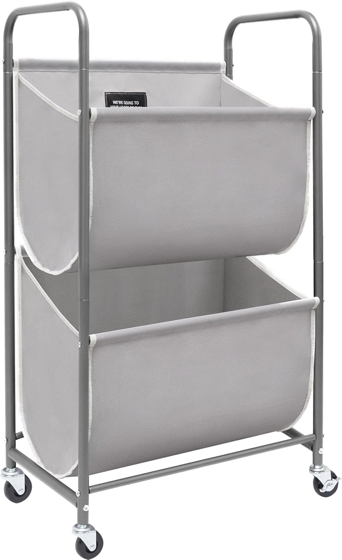 STORAGE MANIAC 80 Liters Vertical Rolling Laundry Hamper, 2 Section Laundry Sorter with Wheels and 2 Breaks, 2-tier Laundry Baskets for Small Space, Dorm, Laundry Room, Closet, Bathroom, Gray 2-tier by STORAGEMANIAC