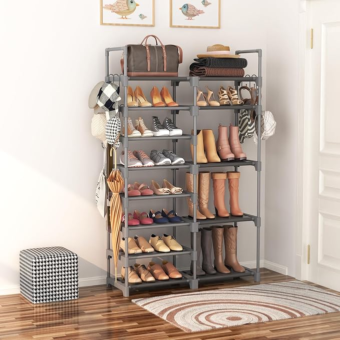 ROJASOP Shoe Rack, Shoe Storage Organizer for Closet Entryway Garage Bedroom, 8 Tier Tall Metal Shoe Shelf for 26-32 Pairs Boots & Shoes, Adjustable Shoe Stand for Small Space - Image 2