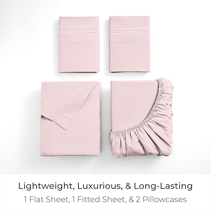 Mellanni California King Sheets Set - 4 PC Iconic Collection Bedding - Hotel Luxury, Extra Soft, Cooling Bed Sheets - Wrinkle, Fade, Stain Resistant (Cal King, Blush Pink)