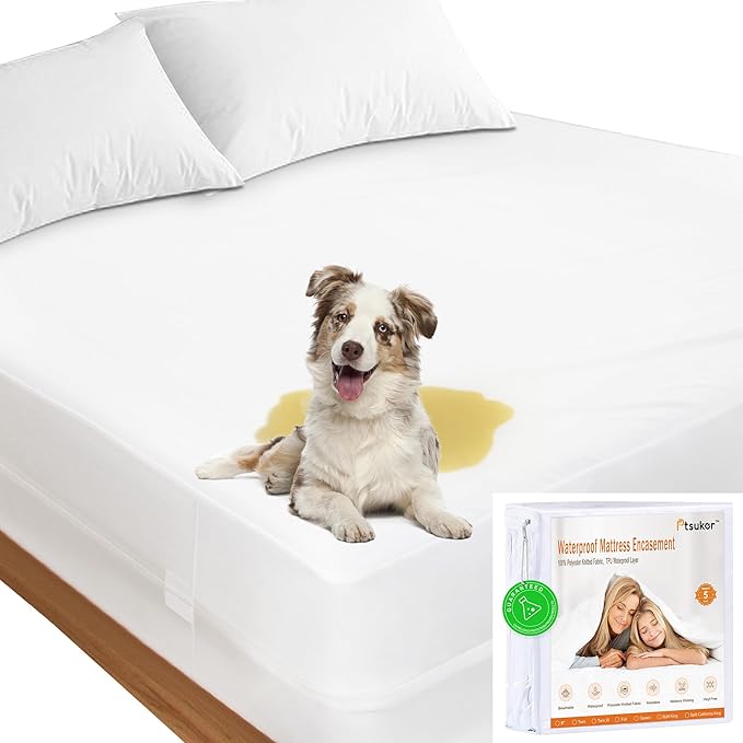 Dorm Twin XL Mattress Protector 39"x80" Zippered, Ptsuker 9 Inch Depth 6-Side Box Spring Encasement Cover,Breathable and Skin-Safe