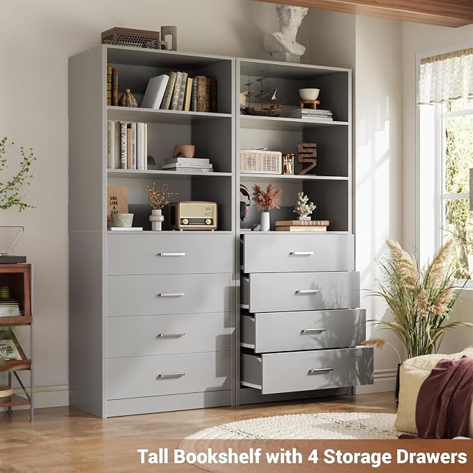 Aheaplus Closet Drawers System, 21.3" Wood Closet Organizer System with 4 Drawers, Modular Walk-in Closets System Storage Unit, Small Closets Wardrobe Rack, Tall Storage Cabinet Unit, Grey1 - Image 2