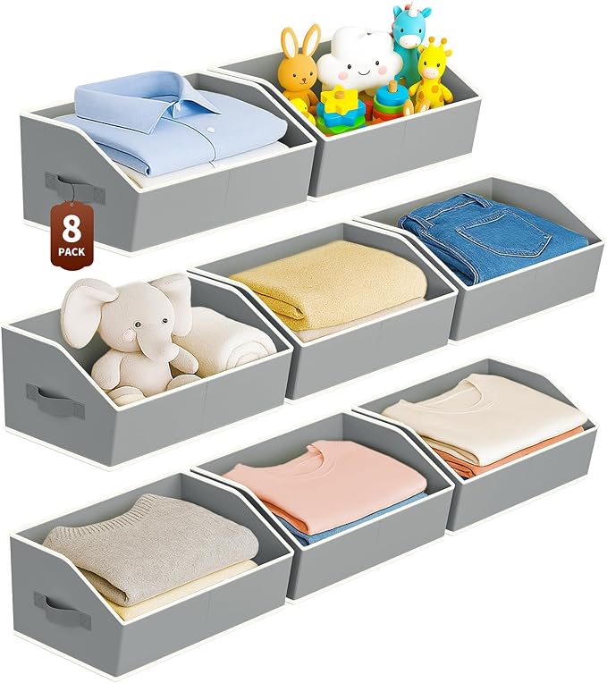Homsorout Large Closet Organizers and Storage Bins - 8 Pack Trapezoid Storage Baskets for Shelves, Foldable Fabric Baskets with Handles Ideal for Closet, Basket, Wardrobe and Shelf Storage, Grey by Homsorout