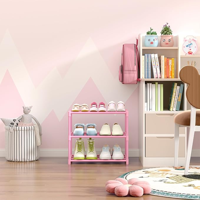 HITHIM 3-Tier Pink Shoe Racks for Women/Girls/Kids' Closet, Small Shoe Storage for 5-7 Pairs, Lightweight Stackable Shoe Shelf Organizer for Entryway, Front Door Entrance, Bedroom - Image 5