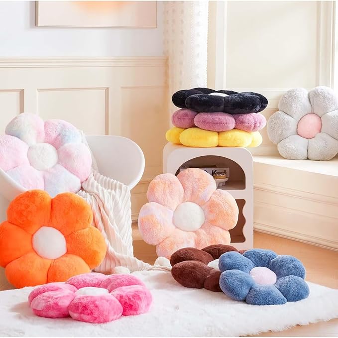 Kcvvcr Flower Pillow Cute Decorative Throw Pillow with Faux Rabbit Fur Soft Daisy Plush Floor Cushion Aesthetic Flower Shaped Pillow Home Decor for Bed Sofa Couch (Sage Green, 19.6 Inch)