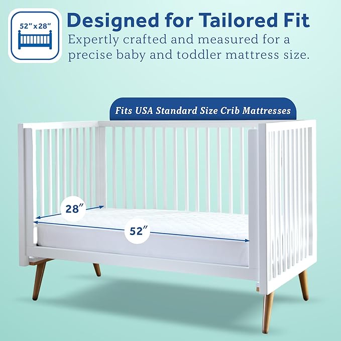 Sealy Baby Organic Cotton Top Breathable Fitted Waterproof Infant Crib Mattress Protector Pad and Toddler Bed Cover, Durable and Comfortable Topper, Machine Washable, 52” x 28”- White
