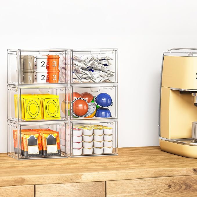 caktraie 6 Pack Small Stackable Stroage Drawers, Acrylic Bathroom Makeup Organizer, Plastic Storage Bins For Vanity, Undersink, Kitchen Cabinets, Pantry, Home Organization - Image 4