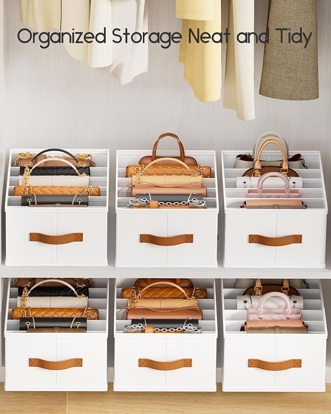 Homsorout Purse Organizer for Closet, Fabric Handbag Storage Organizer with Handles, Foldable Bag Organizer Drawer for Flat Handbags, Clothes, Towels or Pants, Closet Storage Organizer, White, 6 Pack - Image 3