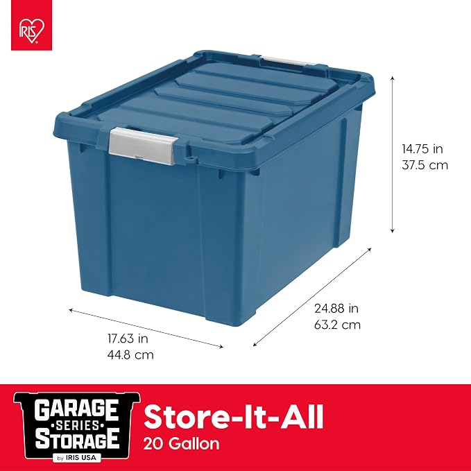 IRIS USA 20 Gallon Eco-Friendly Lockable Storage Bins with Lids, 4 Pack - Made in USA, Heavy Duty, Stackable Containers, Garage Organizing Bins Moving Tubs, Rugged Sturdy Equipment Utility Box - Navy - Image 2