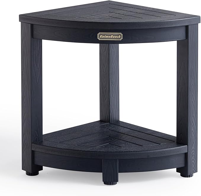 KaimuBench Shower Bench for Inside Shower, Poly Lumber Corner Shower Stool, Plastic Bathroom Bench Seat for Shaving Legs, Shower Chair Seat, Shower Foot Rest with Adjustable Feet, Non-Slip, Black by KaimuBench