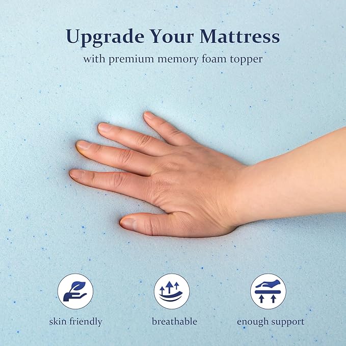 2 Inch Full Memory Foam Mattress Topper, Cooling Gel Infused Mattress Pad, Ventilated Bed Topper for Pressure Relief Back Pain, CertiPUR-US Certified-Blue