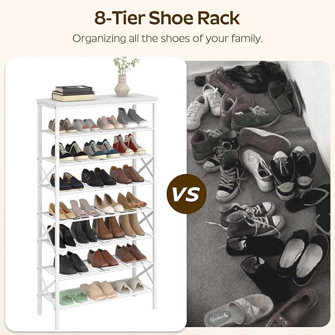 YATINEY 8 Tier Shoe Rack, Shoe Storage Organizer, Large Capacity Shoe Shelf Holds 32 Pairs of Shoes, Sturdy and Stable, for Entryway, Hallway, Closet, Dorm Room, White SS08WW - Image 5