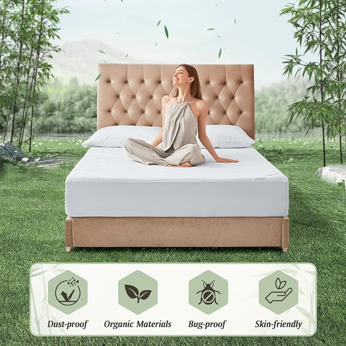 Premium Jacquard 100% Waterproof Queen Mattress Protector, Noiseless, Anti - Slip, Breathable Bed Cover, Rayon from Bambo, Quilted, Mattress Pad Sheet, Deep Pocket 8"-21"
