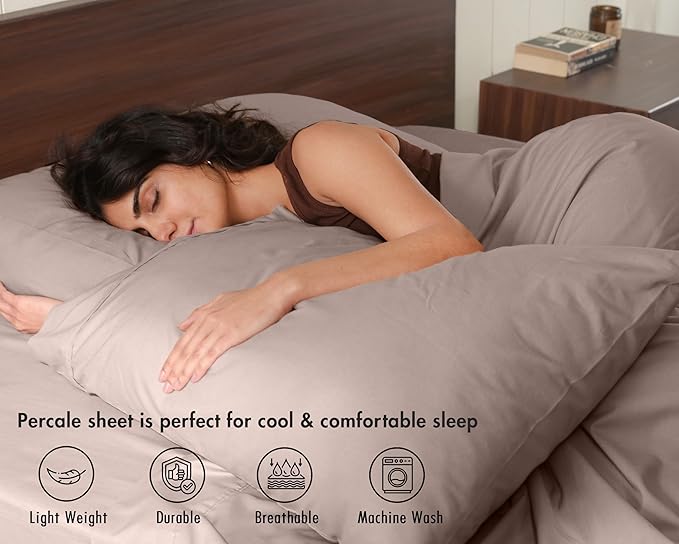 RUVANTI 100% Cotton Sheets – California King Percale Bedding, Cooling & Breathable, Durable with a Crisp, Soft & Comfortable Feel, 14" Deep Pocket, 4-Piece Set, Warm Mocha