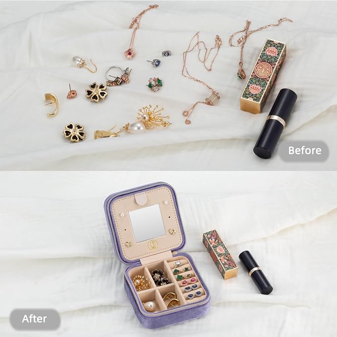 TRODANCE Plush Velvet Travel Jewelry Case Organizer, Small Travel Jewelry Box,Portable Jewelry Box Travel Mini Organizer Portable Display Storage Box For Rings Earrings Necklaces (4 Color 4 Packs) - Image 4