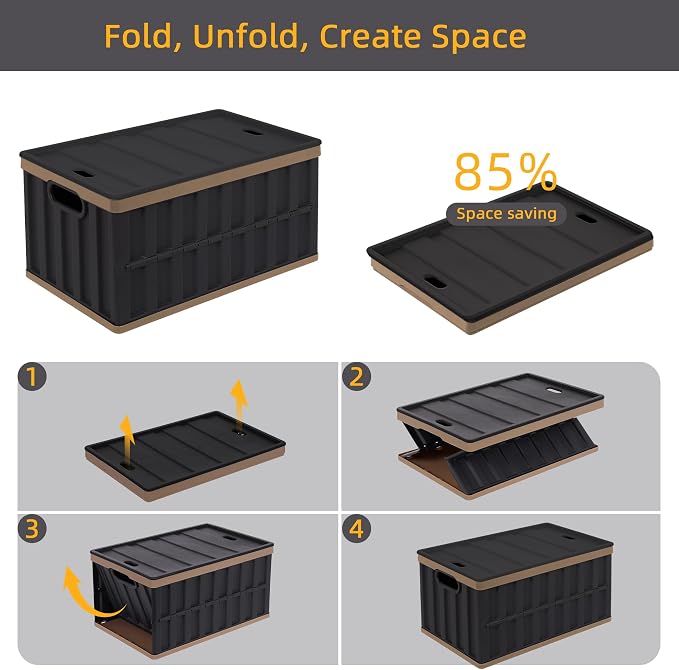 Citylife 64L Collapsible Storage Bins with Lids Plastic Storage Containers for Organizing Stackable Storage Box Large Heavy Duty Utility Crates, 2 Packs - Image 4