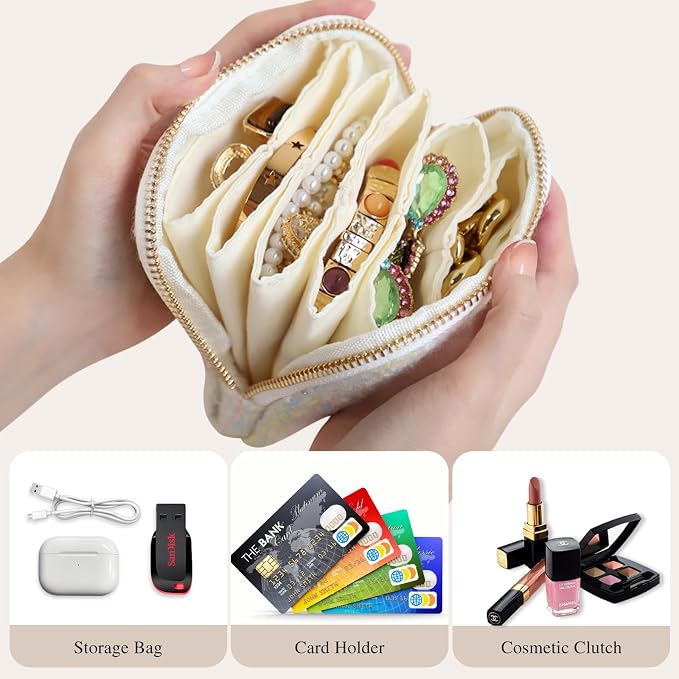 Stratalife Travel Jewelry Case Organizer Gift for Women Portable Jewelry Pouch with Small Bags for Gemstones Crystal Bracelets, Necklace Bangles Storage, Ring Holder, Quilted Mix - Image 4